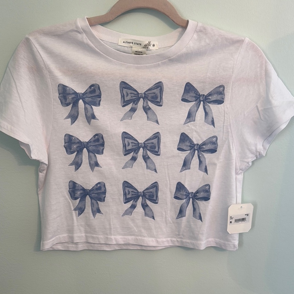 White and Blue Bow T-Shirt